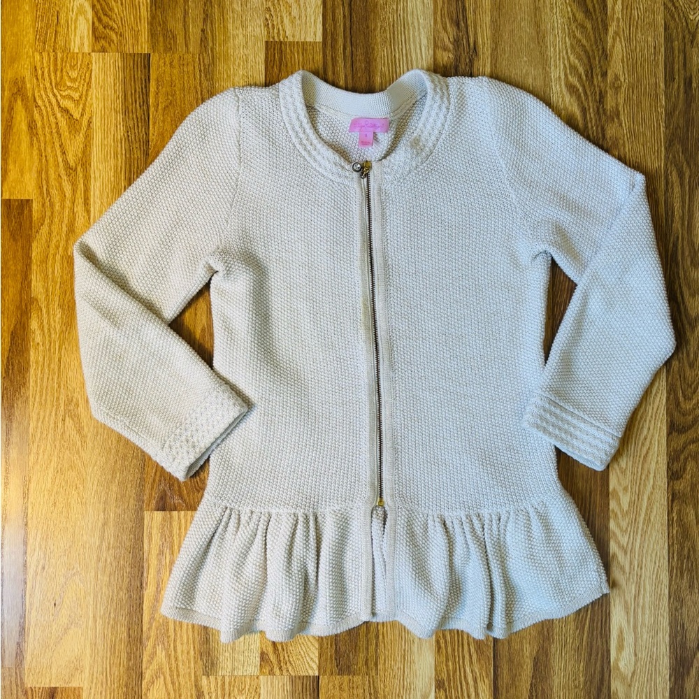 Lilly Pulitzer Karla Peplum Sweater Jacket Ivory Cream size small - Picture 2 of 3